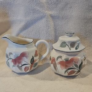 Vintage Mikasa Floral Ceramic Creamer and Sugar Set